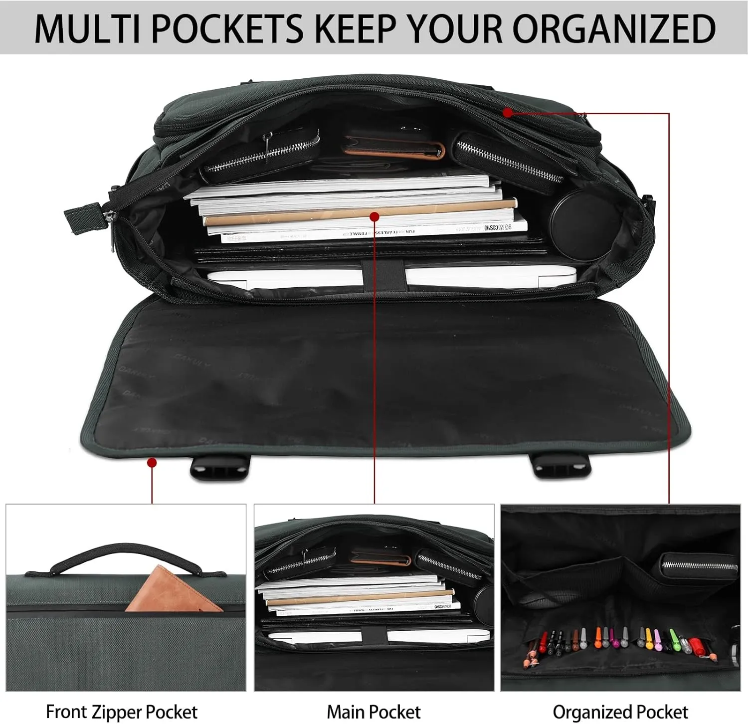 Messenger Bag for Men 15.6 Inch Water resistant Laptop Briefcase with Cable Organize Bag Large Satchel Shoulder Bag Lightweight Office College Computer Laptop Bag, Dark Grey