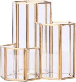 Metal Jar Box Organizer 3 Compartments Storage Box Container Pen Holder Jewelry Cosmetic Desktop Display Lipstick Makeup Gold Jar Organizer for Home Bathroom Desktop Storage