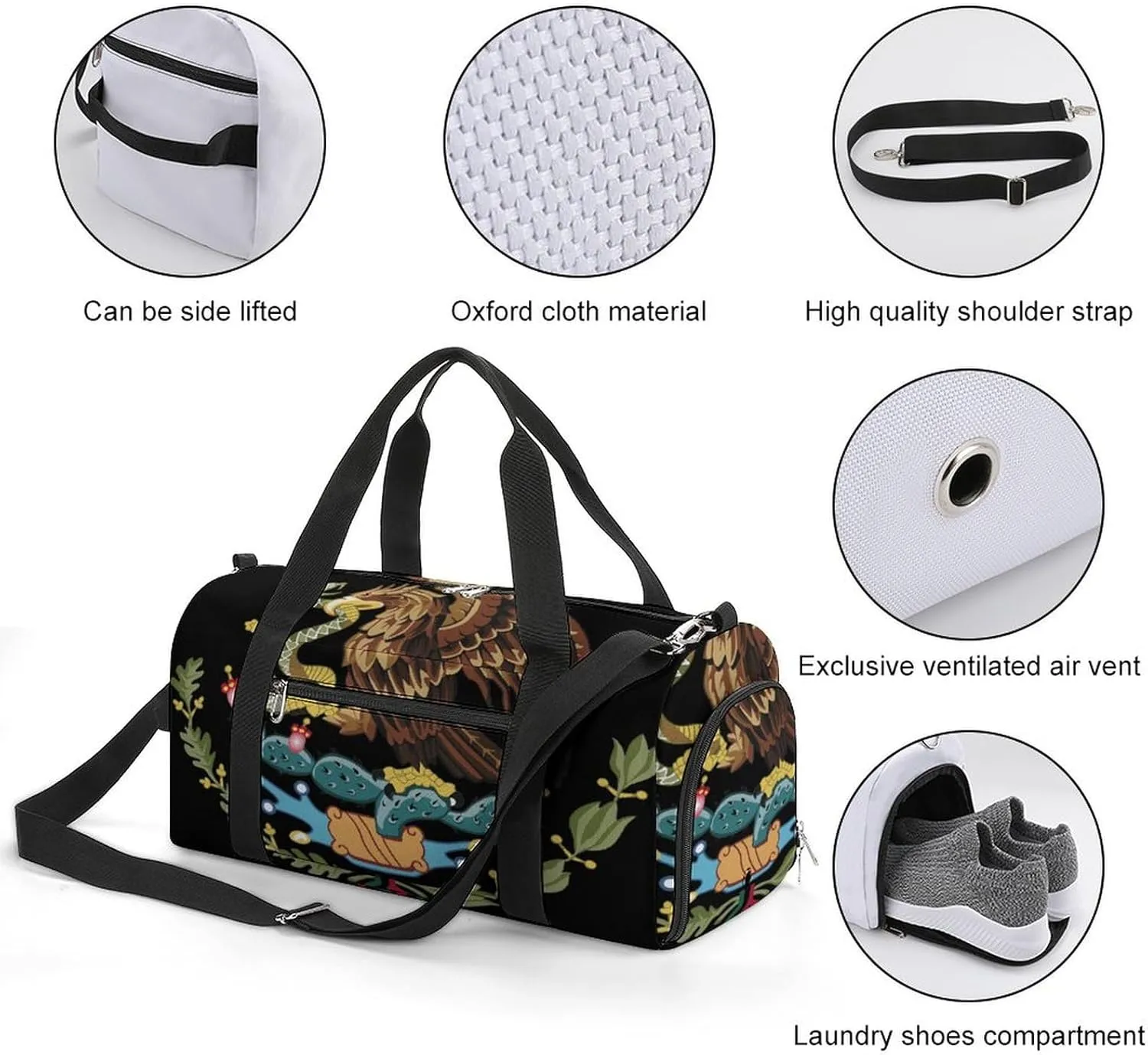 Mexican Flag Icon Gym Bag-Workout Organizer with Water Resistant Compartments for Gym Lovers, style-14-5