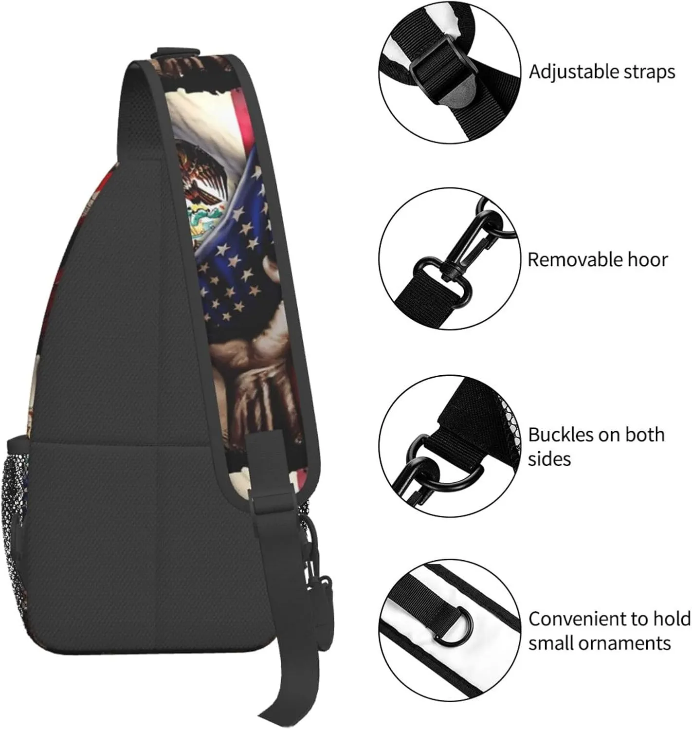 Mexican Roots American Mexican Flag Mexico Is Calling Chest Sling Bag Crossbody Shoulder Backpack Bag Gym Cycling Daypack Travel Hiking Cross Bag