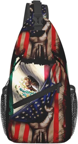 Mexican Roots American Mexican Flag Mexico Is Calling Chest Sling Bag Crossbody Shoulder Backpack Bag Gym Cycling Daypack Travel Hiking Cross Bag