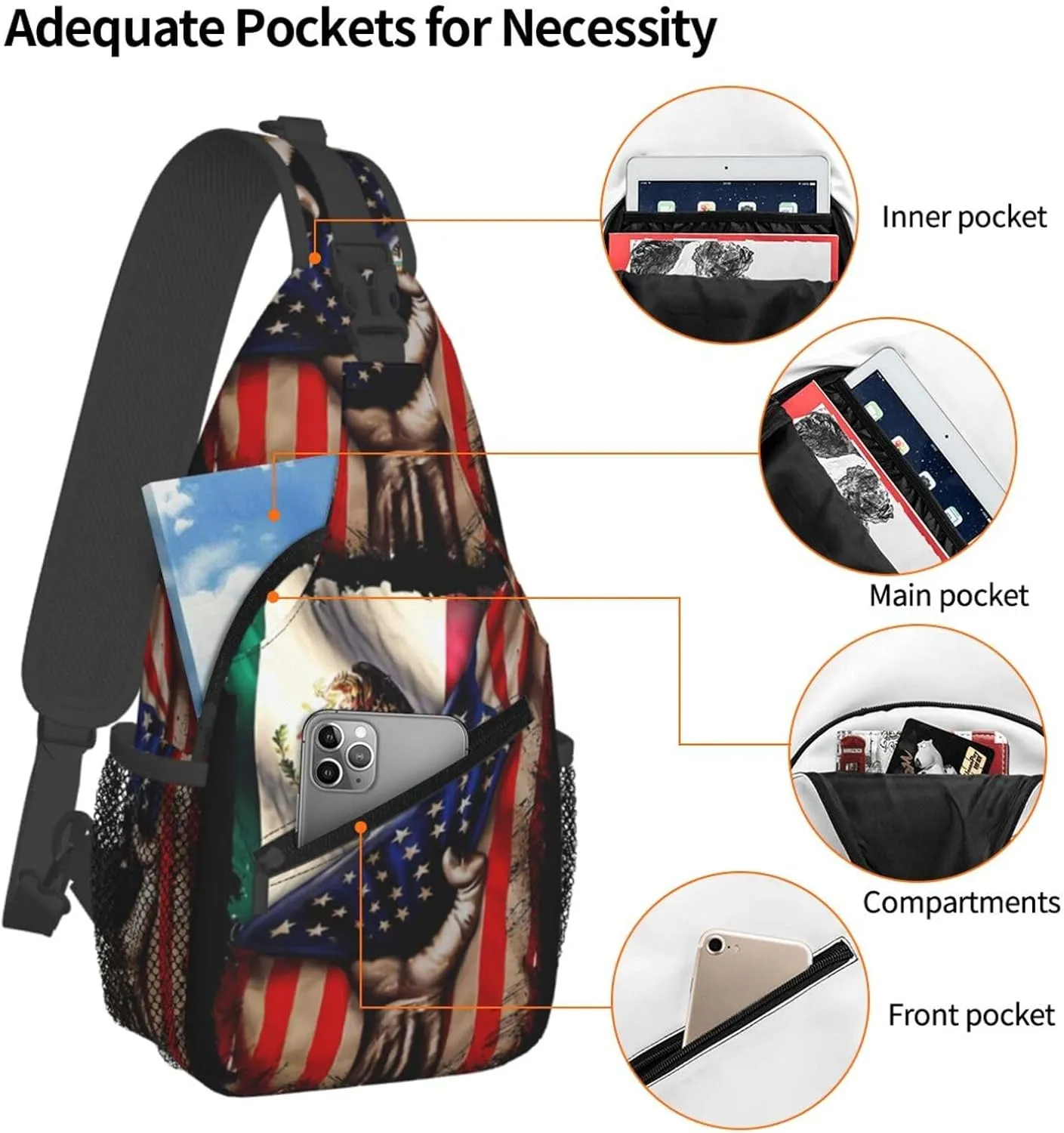 Mexican Roots American Mexican Flag Mexico Is Calling Chest Sling Bag Crossbody Shoulder Backpack Bag Gym Cycling Daypack Travel Hiking Cross Bag
