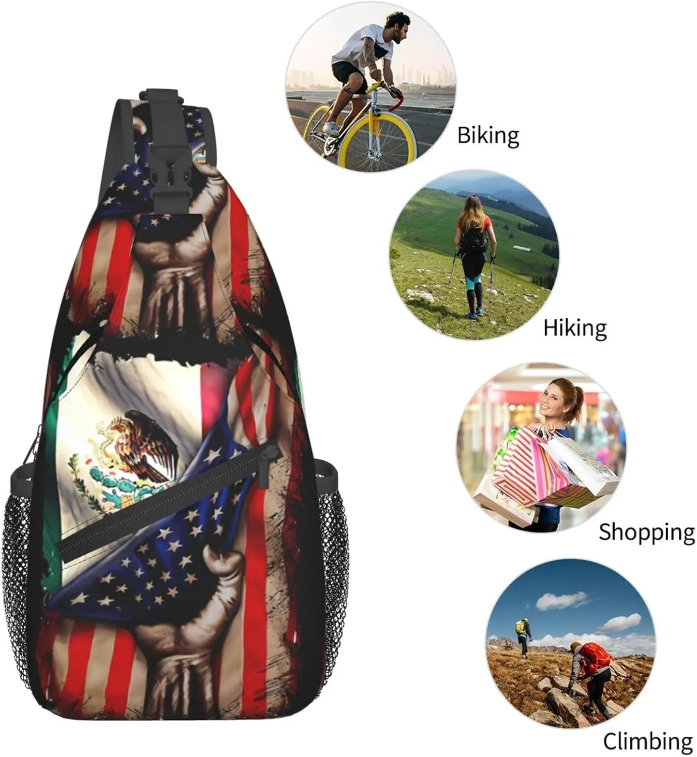 Mexican Roots American Mexican Flag Mexico Is Calling Chest Sling Bag Crossbody Shoulder Backpack Bag Gym Cycling Daypack Travel Hiking Cross Bag