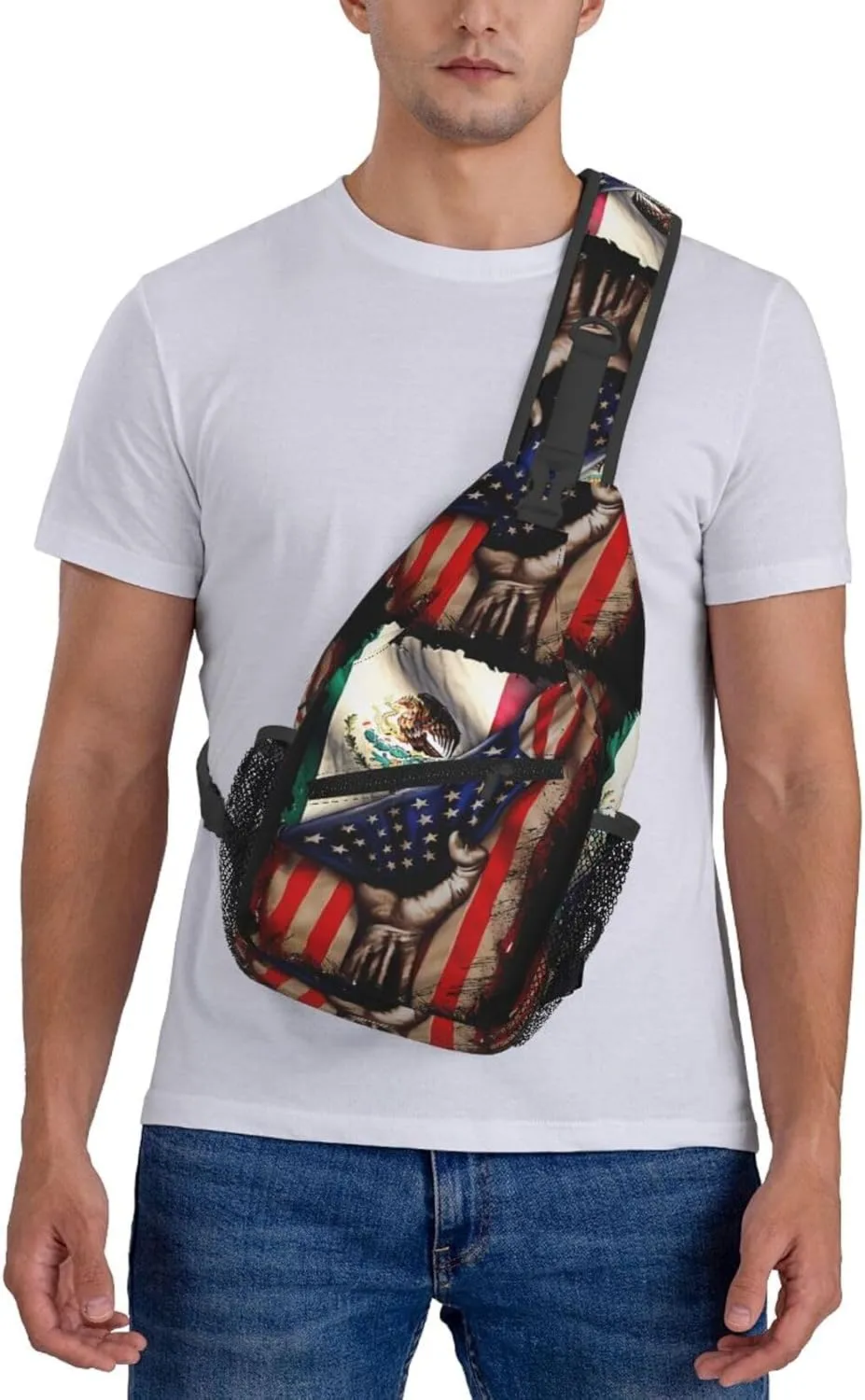Mexican Roots American Mexican Flag Mexico Is Calling Chest Sling Bag Crossbody Shoulder Backpack Bag Gym Cycling Daypack Travel Hiking Cross Bag
