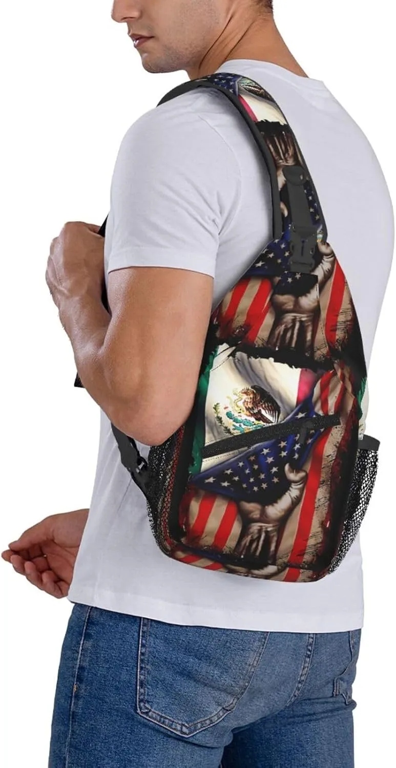 Mexican Roots American Mexican Flag Mexico Is Calling Chest Sling Bag Crossbody Shoulder Backpack Bag Gym Cycling Daypack Travel Hiking Cross Bag