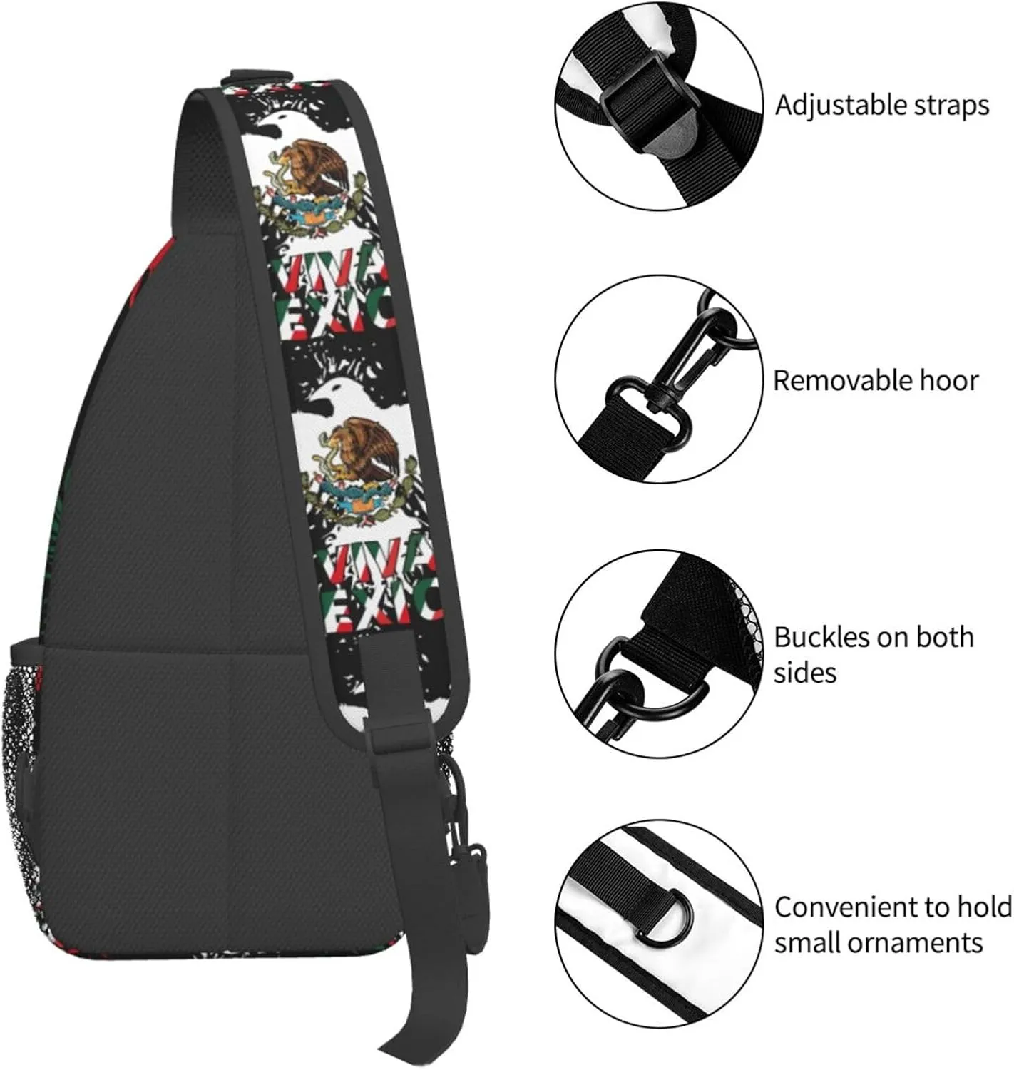 Mexico Eagle Mexican Mx National Flags Chest Sling Bag Crossbody Shoulder Backpack Bag Gym Cycling Daypack Travel Hiking Cross Bag