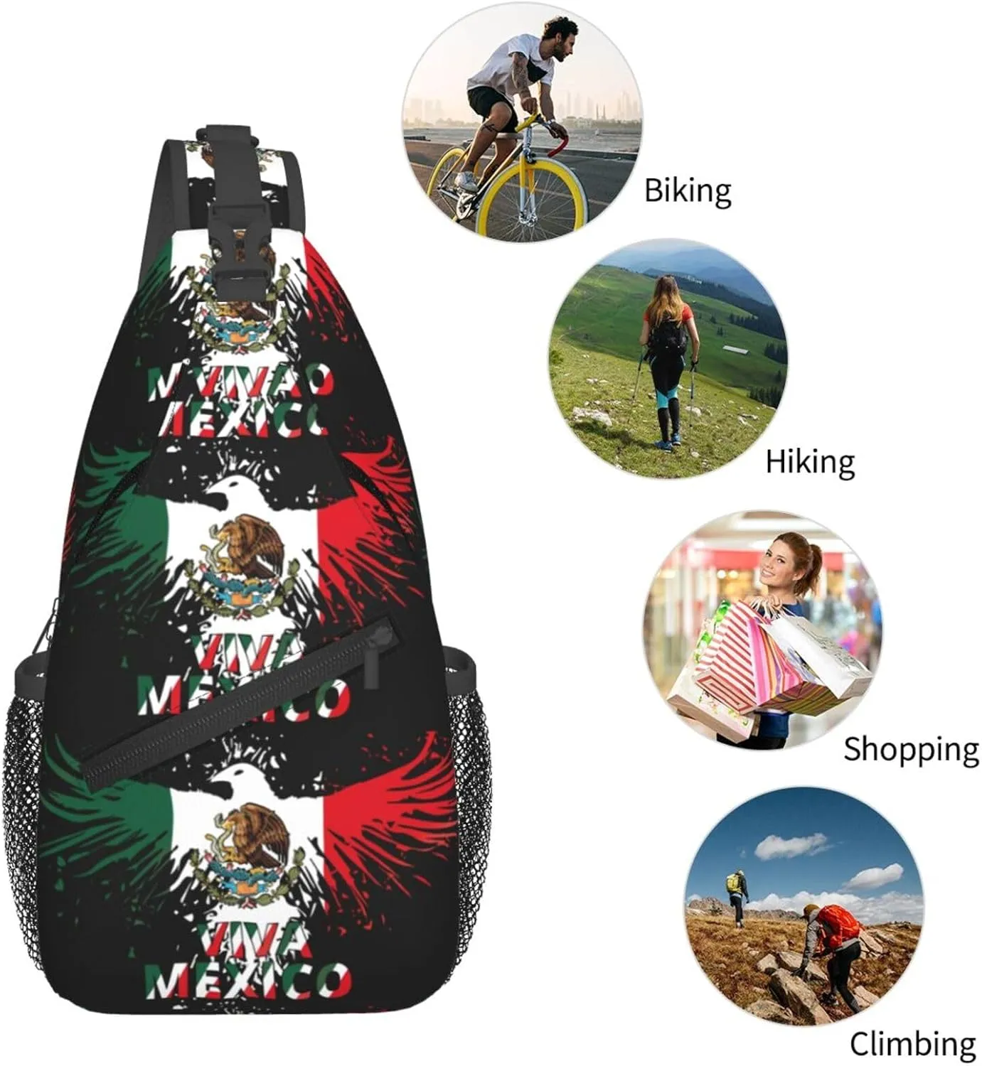 Mexico Eagle Mexican Mx National Flags Chest Sling Bag Crossbody Shoulder Backpack Bag Gym Cycling Daypack Travel Hiking Cross Bag