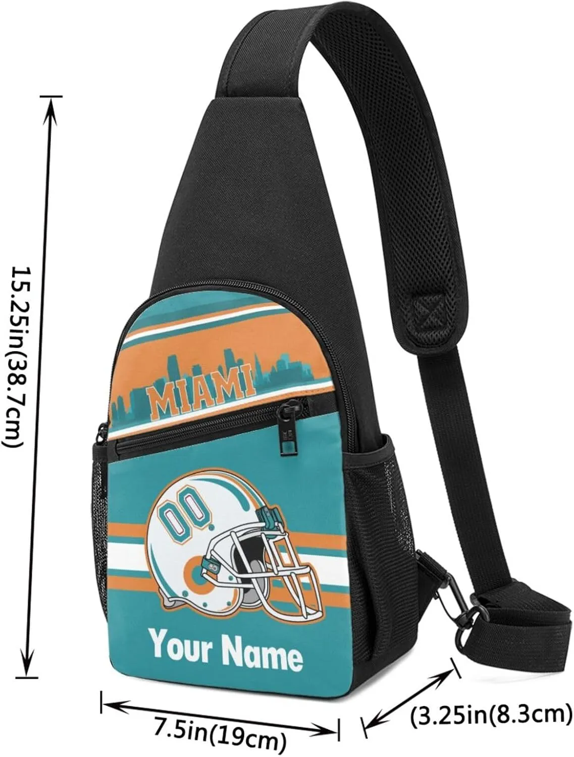 Miami Sling Bag,Custom Crossbody Sling Backpack With Name And Number,Personalized Cross Chest Bags,Sling Shoulder Backpack Daypack For Men Women Travel Outdoor