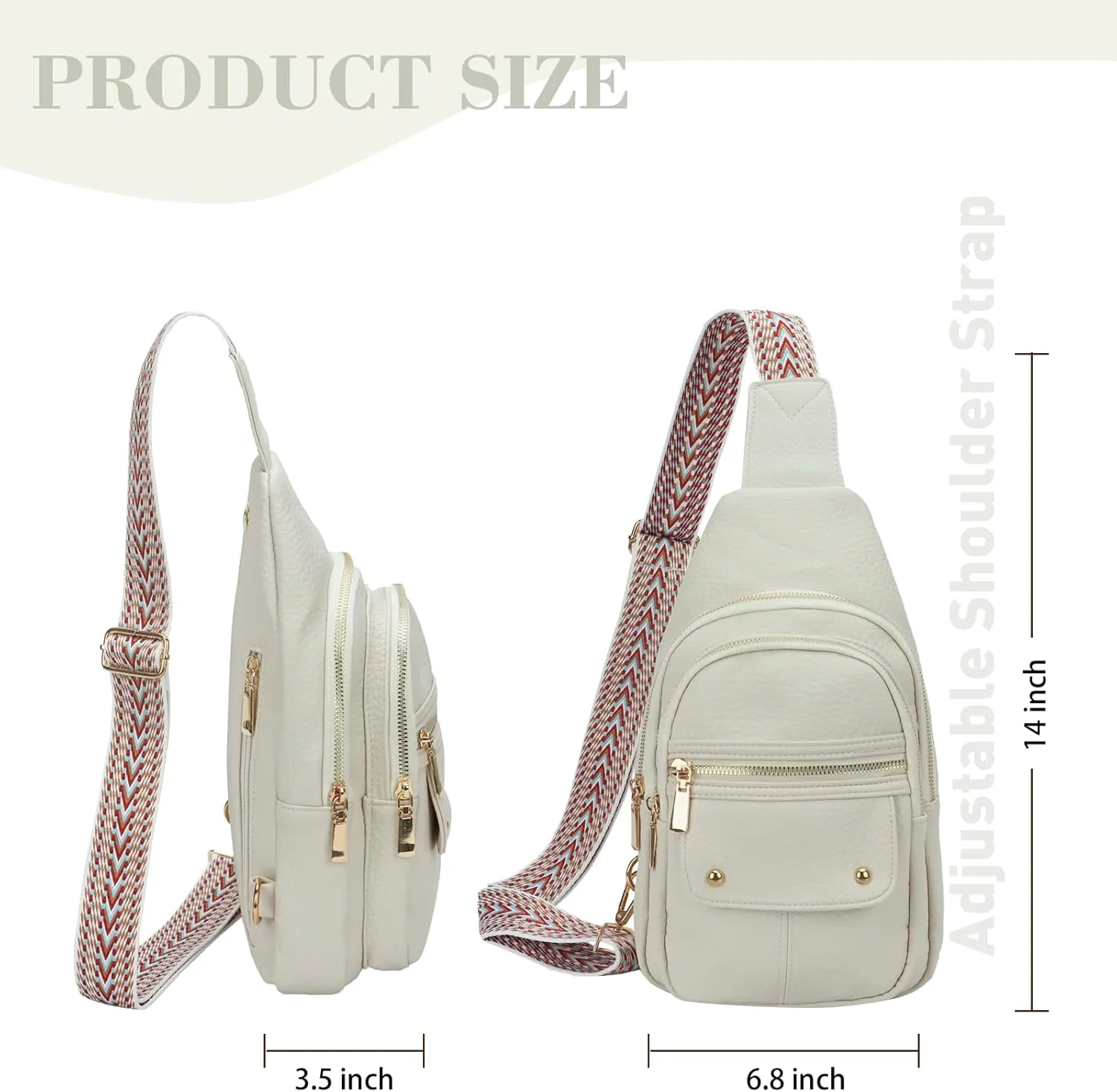 MICOM Sling Bag,Anti Theft Crossbody Packs for Women,Leather Sling Bag for Travel,Crossbody Purses with Adjustable Strap (White)