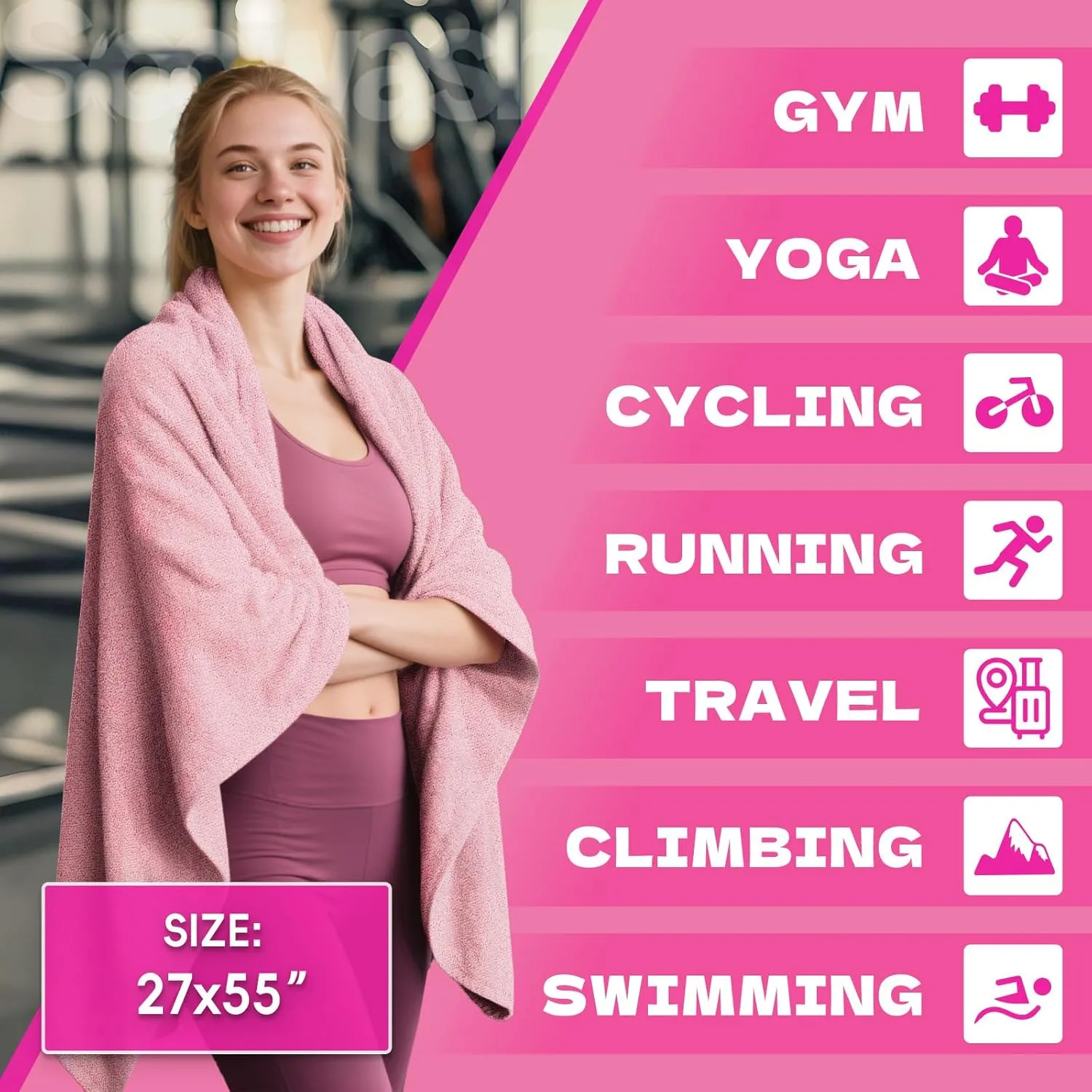 Microfiber Gym Towels for Showering Working Out Quick Dry Negative ions Different Sizes Lightweight Gym Towel for Men Women Tennis Sports Towels for Body Hot Yoga