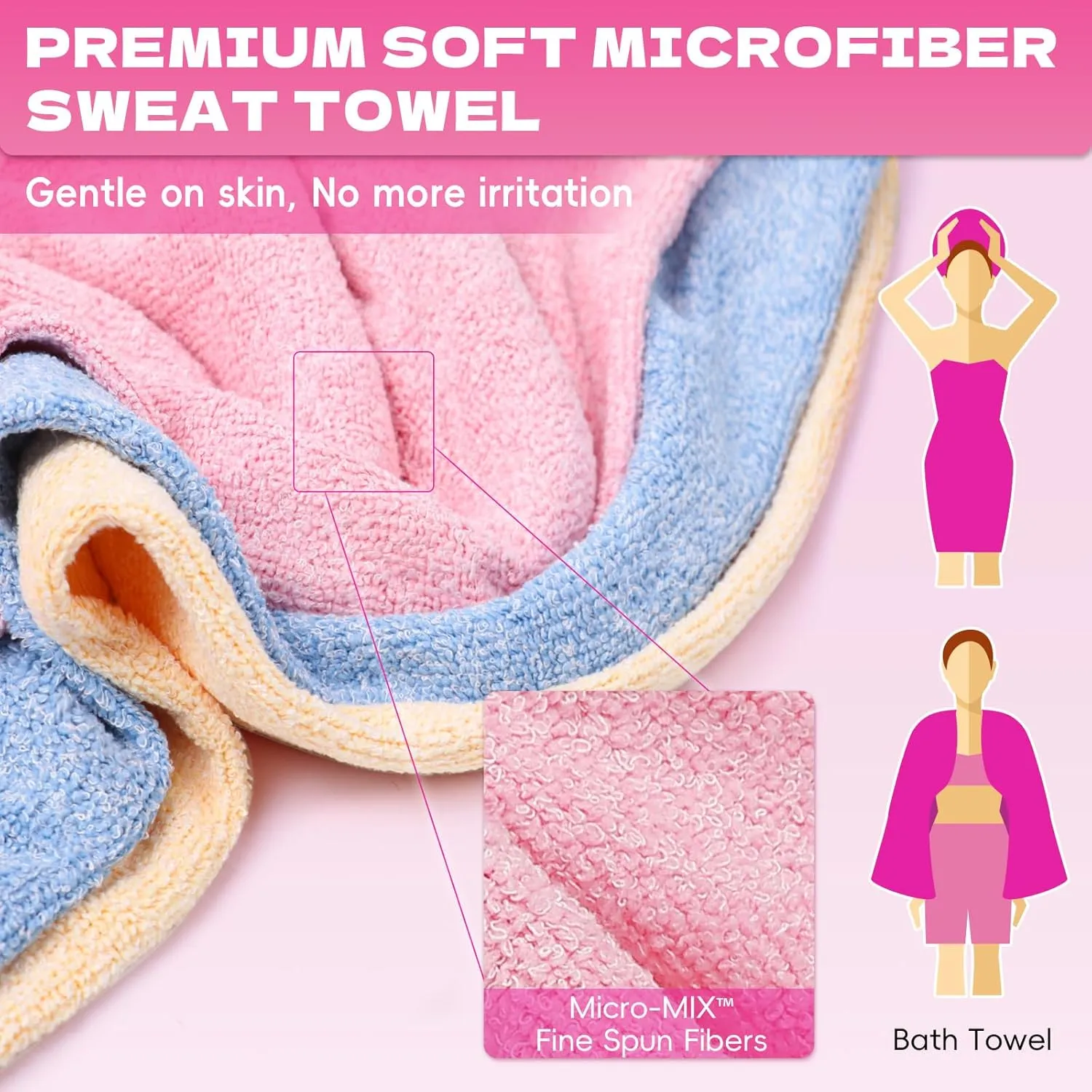 Microfiber Gym Towels for Showering Working Out Quick Dry Negative ions Different Sizes Lightweight Gym Towel for Men Women Tennis Sports Towels for Body Hot Yoga