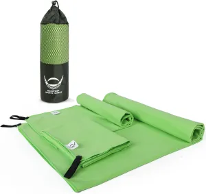 Microfiber Sports Towel, 3 Size in One Pack, Quick Dry,Soft,Highly-Absorbent,Lightweight,Easy-to-Carry, Perfect for Sports,Gym,Yoga,Beach,Swimming,Travel,Camping,Backpacking (Green)