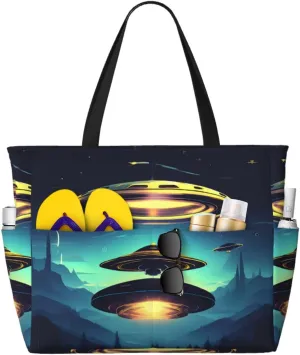 Mid Century Modern Spacious Large Capacity Beach Travel Bag - Foldable Beach Bag Tote Bag With Zipper