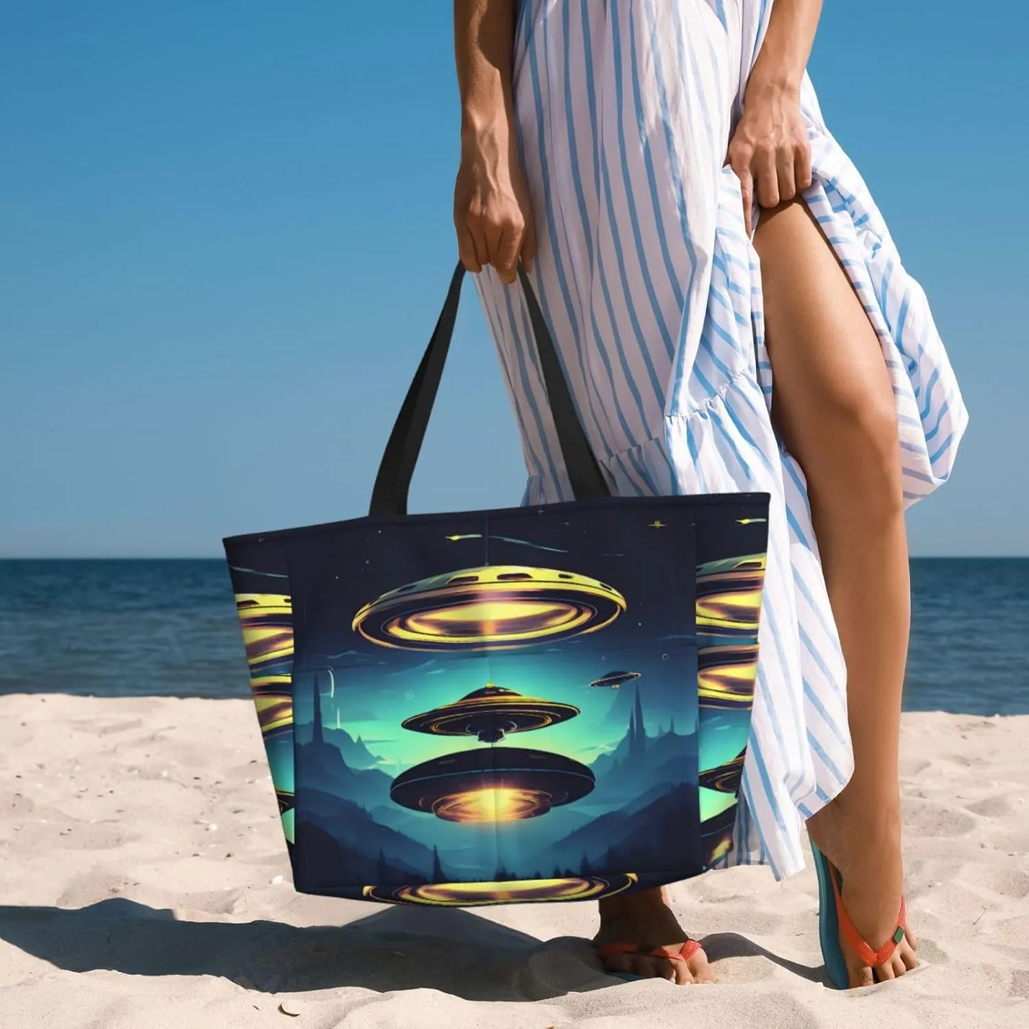 Mid Century Modern Spacious Large Capacity Beach Travel Bag - Foldable Beach Bag Tote Bag With Zipper