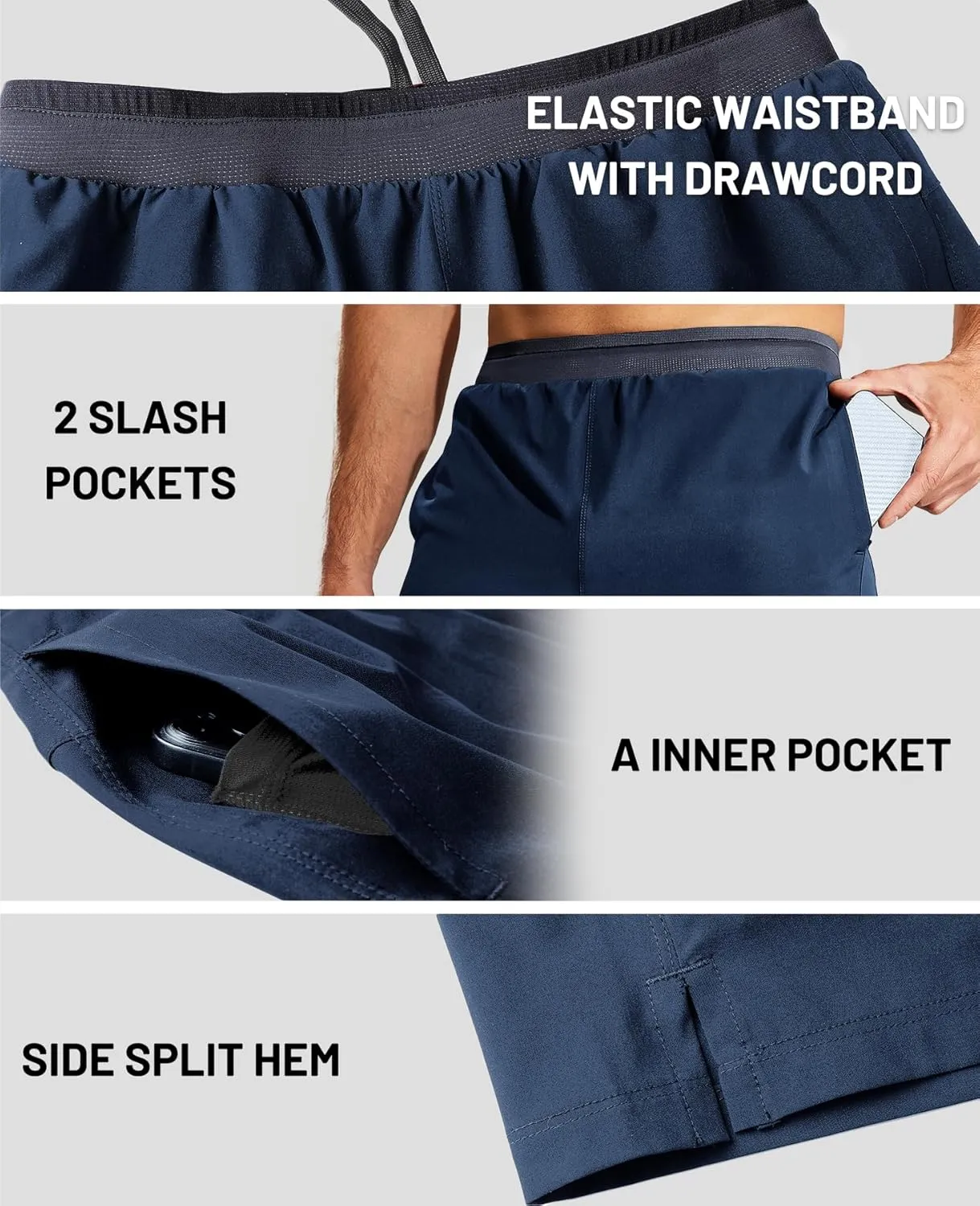 MIER Men's 2 in 1 Running Shorts with Liner 5" Quick Dry Gym Workout Athletic Shorts with Pockets, Lightweight, Breathable