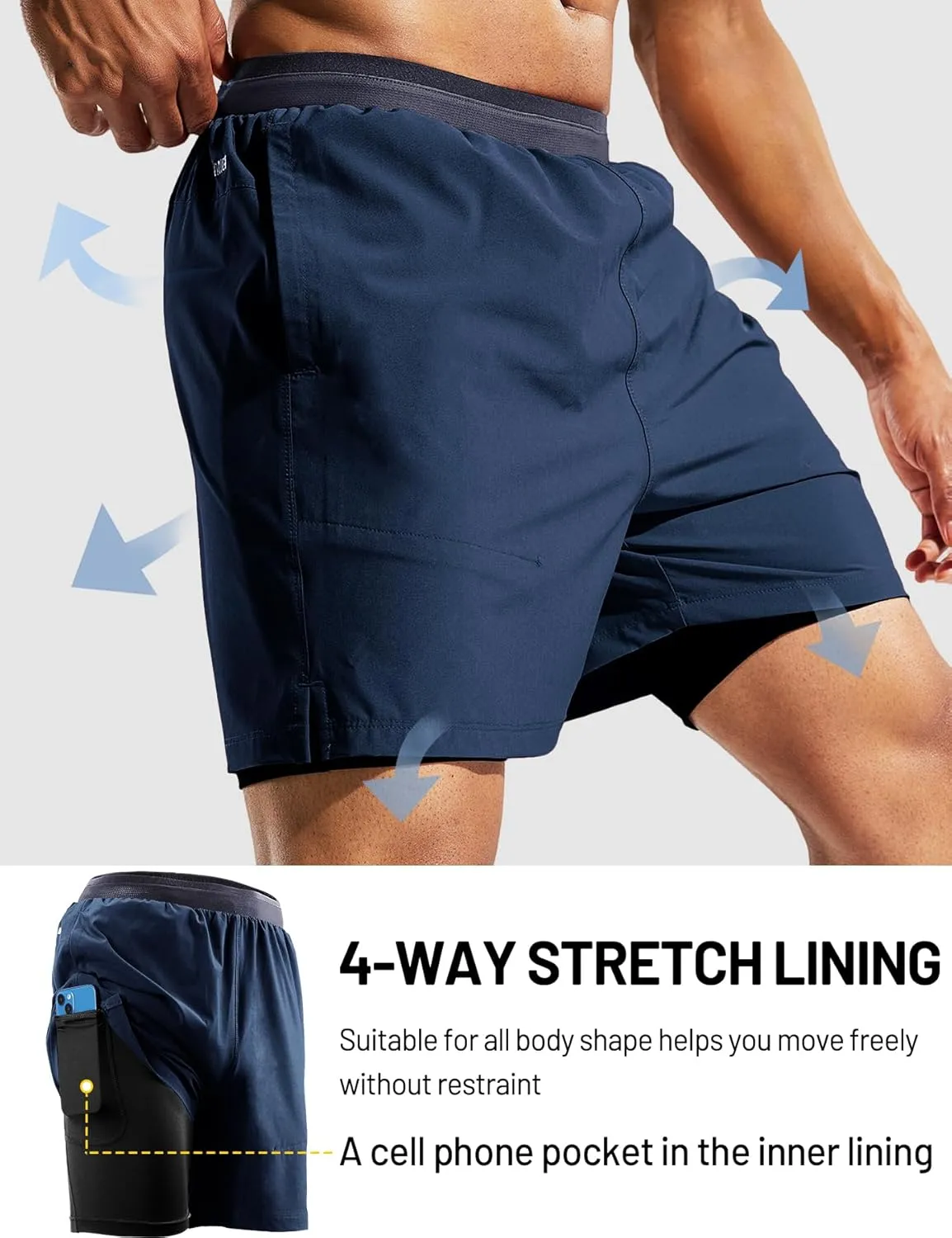 MIER Men's 2 in 1 Running Shorts with Liner 5" Quick Dry Gym Workout Athletic Shorts with Pockets, Lightweight, Breathable