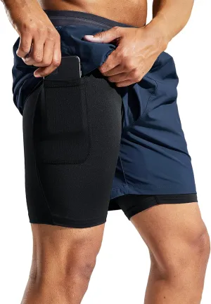 MIER Men's 2 in 1 Running Shorts with Liner 5" Quick Dry Gym Workout Athletic Shorts with Pockets, Lightweight, Breathable