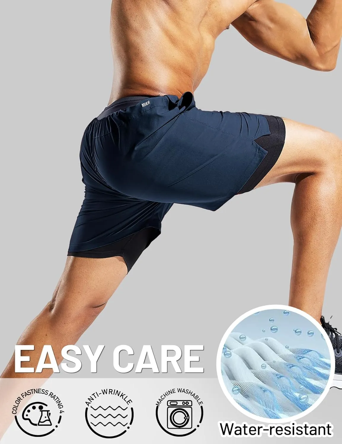 MIER Men's 2 in 1 Running Shorts with Liner 5" Quick Dry Gym Workout Athletic Shorts with Pockets, Lightweight, Breathable