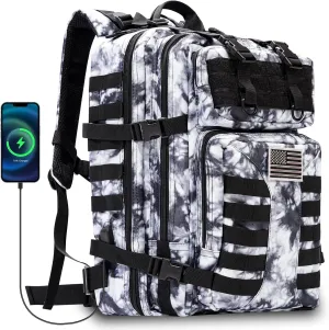 Military Tactical Backpack - 45L Large Assault Tactical Backpacks Molle Hiking Pack 3 Days Bug Out Bag - Waterproof Army Rucksack Tactical Gear for Camping/Traveling/Gym/Fishing- Black/White