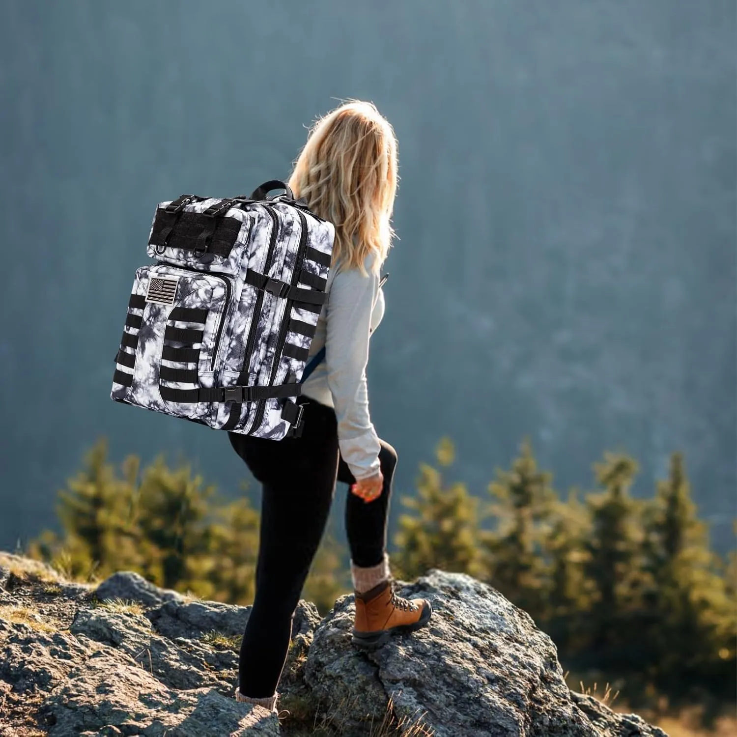Military Tactical Backpack - 45L Large Assault Tactical Backpacks Molle Hiking Pack 3 Days Bug Out Bag - Waterproof Army Rucksack Tactical Gear for Camping/Traveling/Gym/Fishing- Black/White