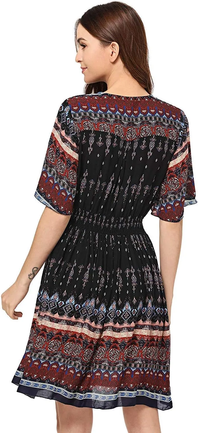 Milumia Women's Boho Button Up Split Floral Print Flowy Party Dress