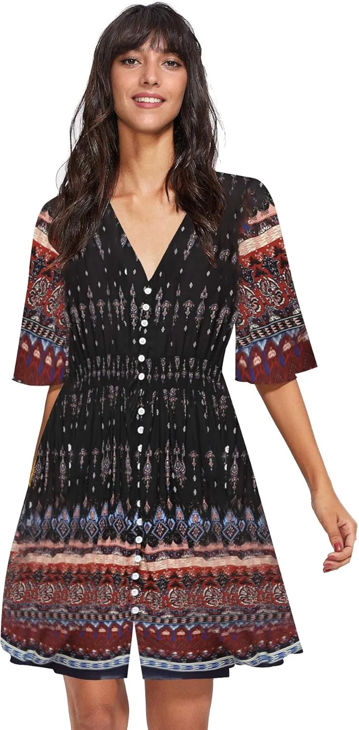 Milumia Women's Boho Button Up Split Floral Print Flowy Party Dress