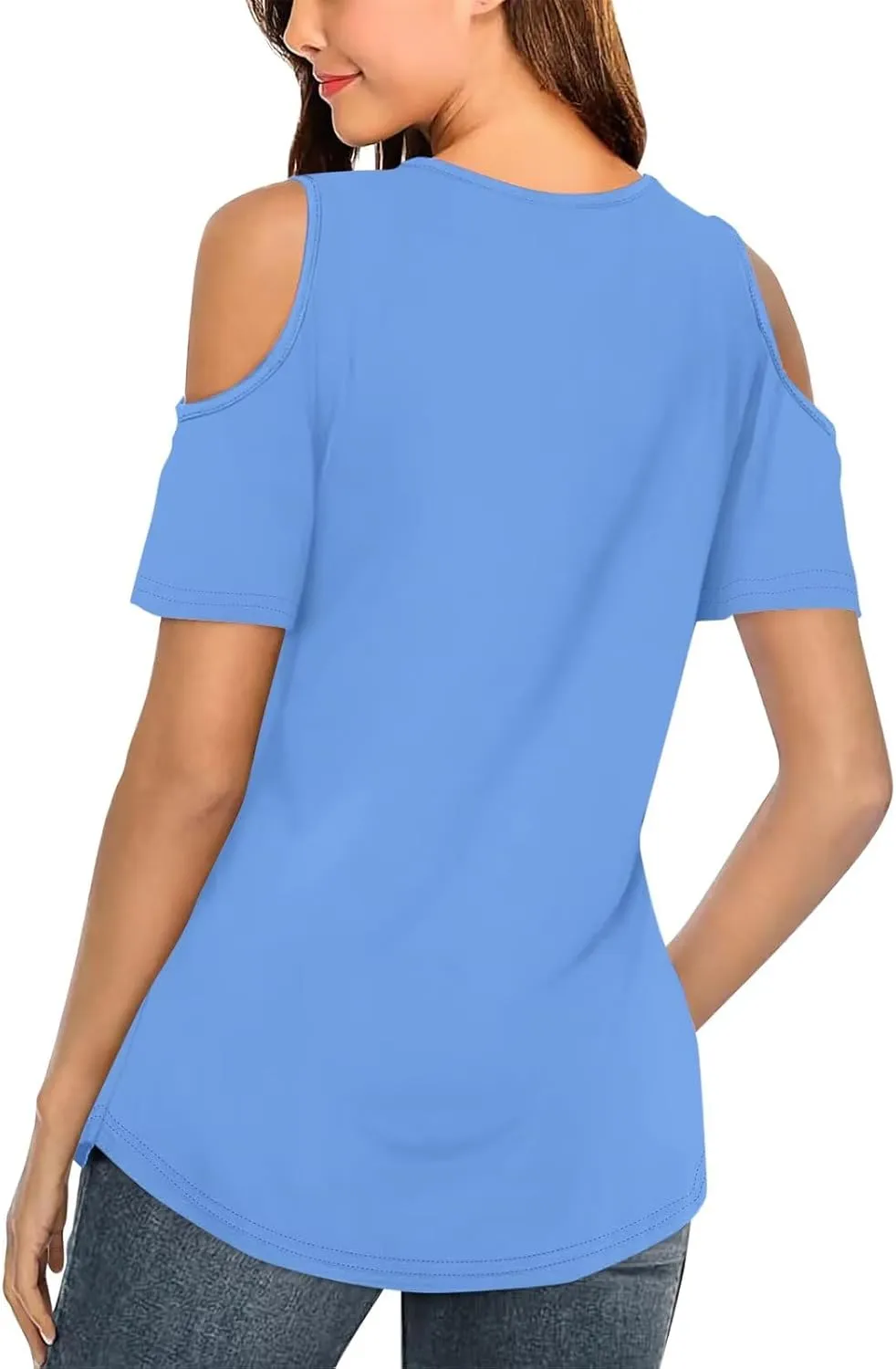 Minetom Women's Cold Shoulder Tops Short Sleeve V Neck T Shirts Basic Summer Tees