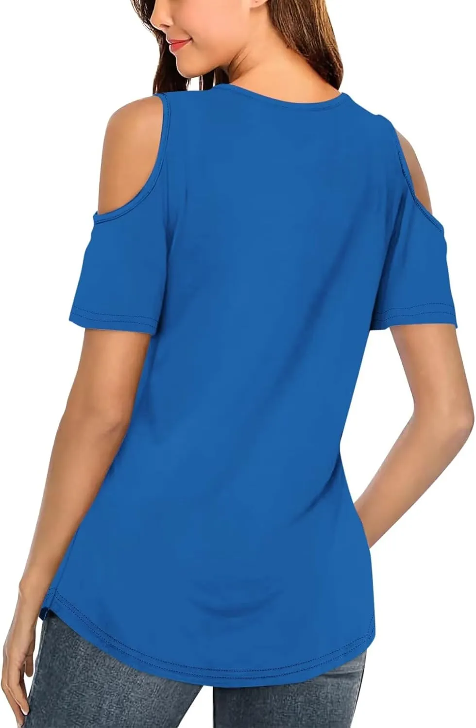 Minetom Women's Cold Shoulder Tops Short Sleeve V Neck T Shirts Basic Summer Tees