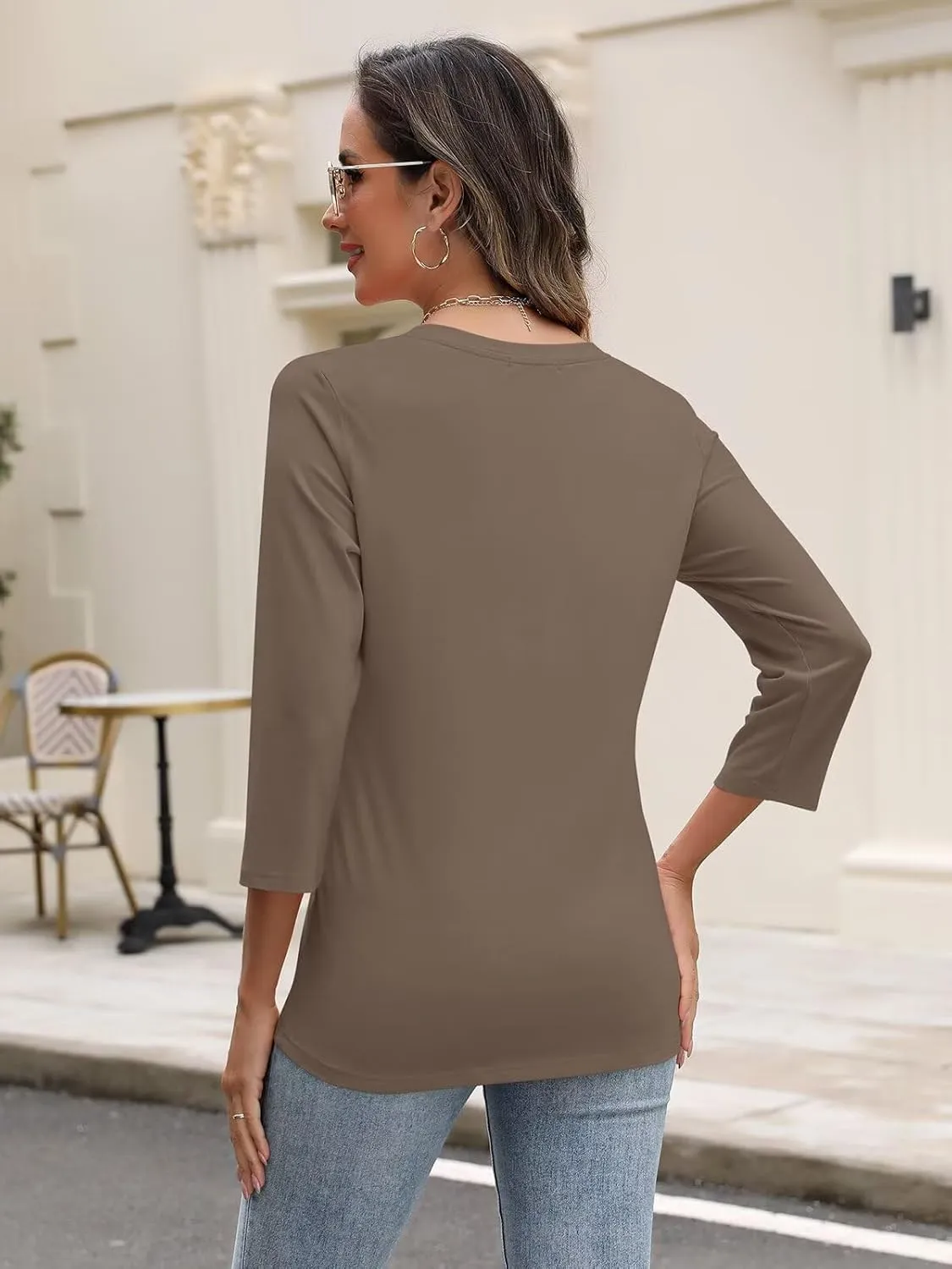 Minetom Women's V Neck 3/4 Sleeve Tops Casual Shirts Basic Summer Tees