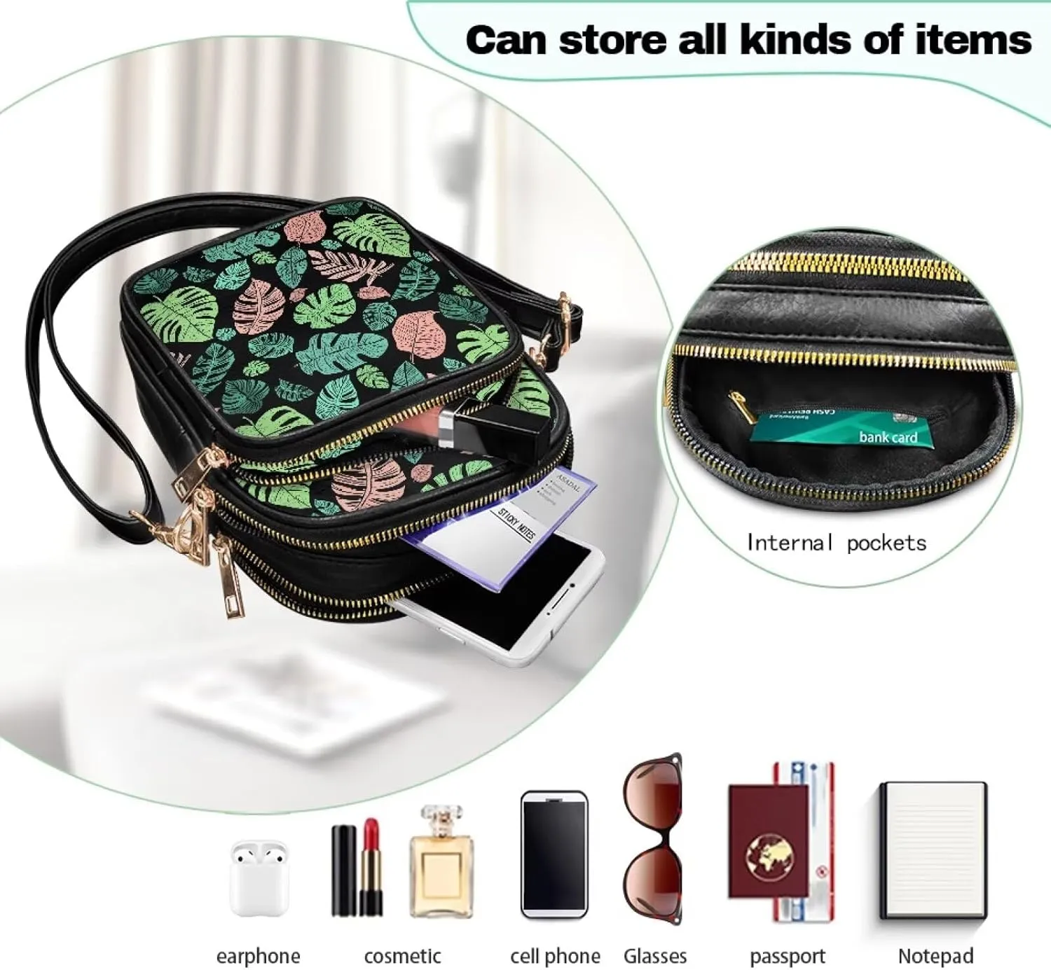 Mini Durable Womens Crossbody Bag with Zipper Pockets for Daily Use