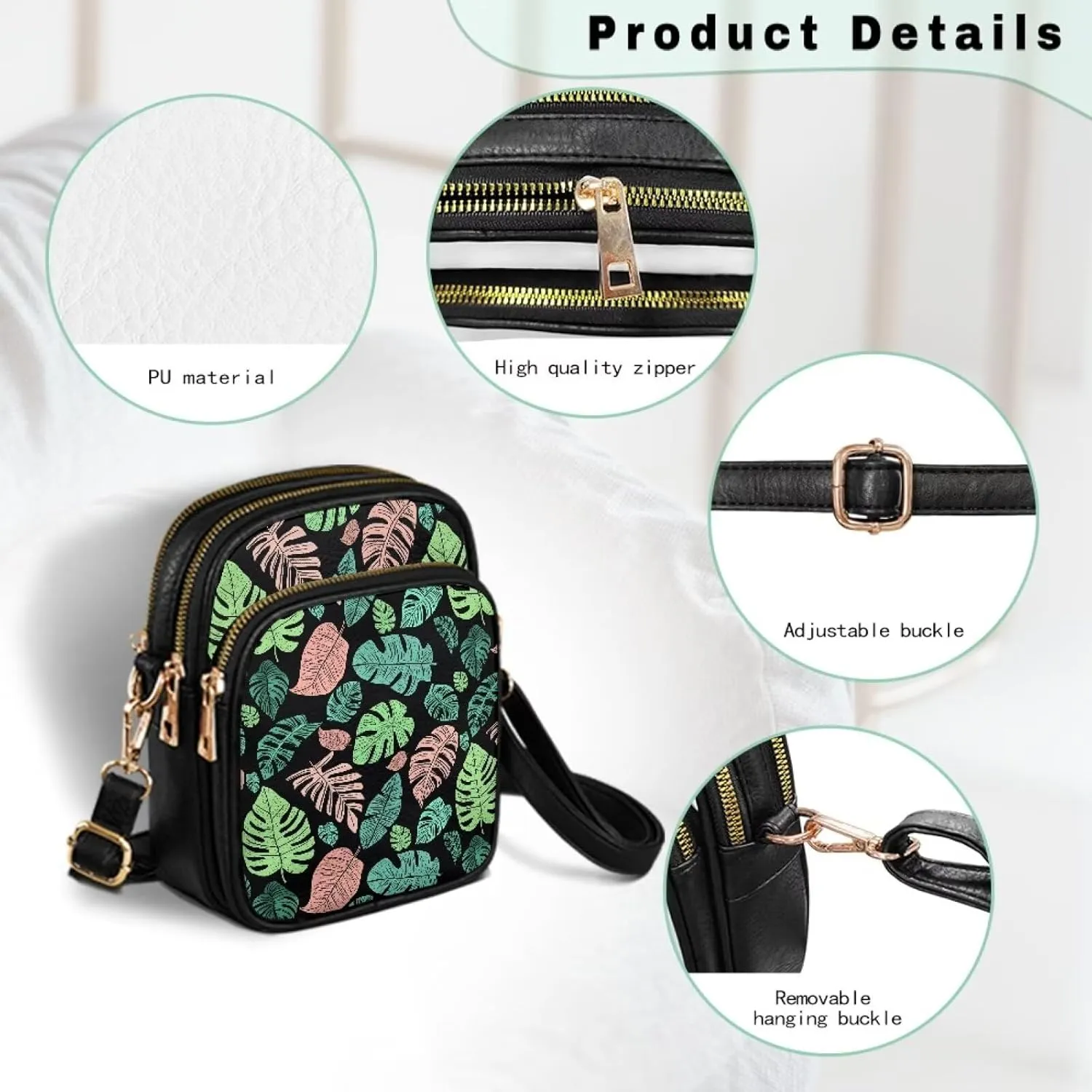 Mini Durable Womens Crossbody Bag with Zipper Pockets for Daily Use