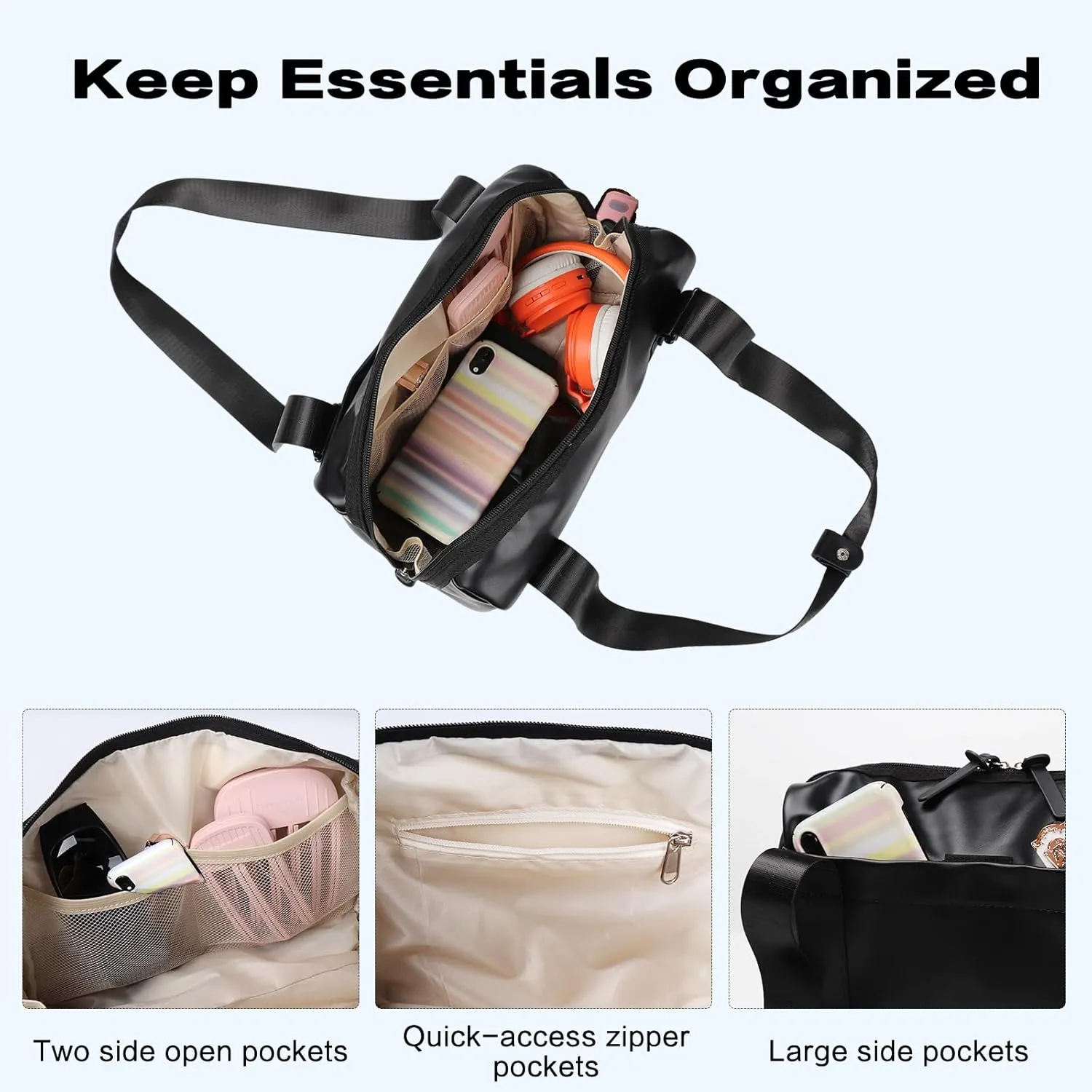 Mini Gym Bag for Women Girls Small Gym Tote Bag with Wet Compartment Waterproof Travel Duffle Bag Cute Workout Sport Bag (black)