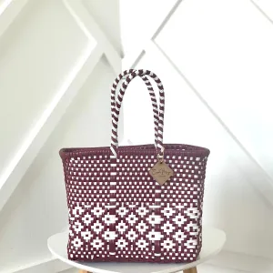 Mini Tote - Maroon   White