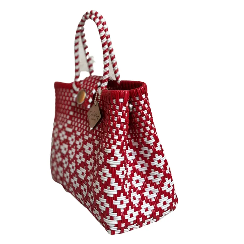 Mini Tote with Snaps - Red   White