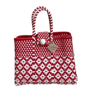 Mini Tote with Snaps - Red   White