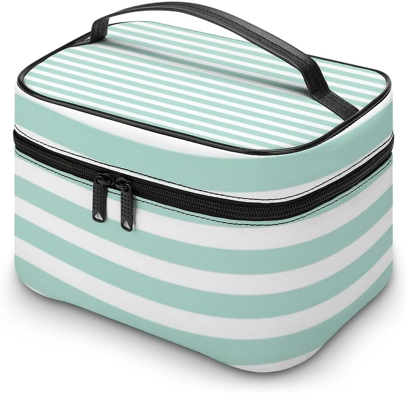 Mint and Coral Nautical Stripes and Cute Anchor Cosmetic Bag, Travel Portable Makeup Bag for Purse Pouch Beauty Zipper Organizer Toiletry Bag for Women