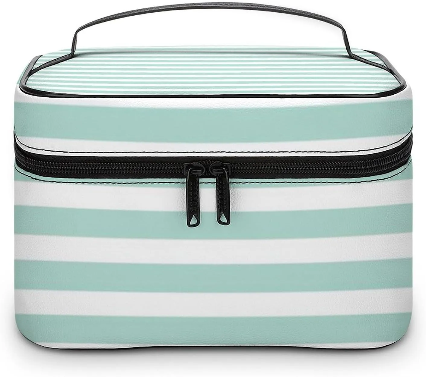 Mint and Coral Nautical Stripes and Cute Anchor Cosmetic Bag, Travel Portable Makeup Bag for Purse Pouch Beauty Zipper Organizer Toiletry Bag for Women