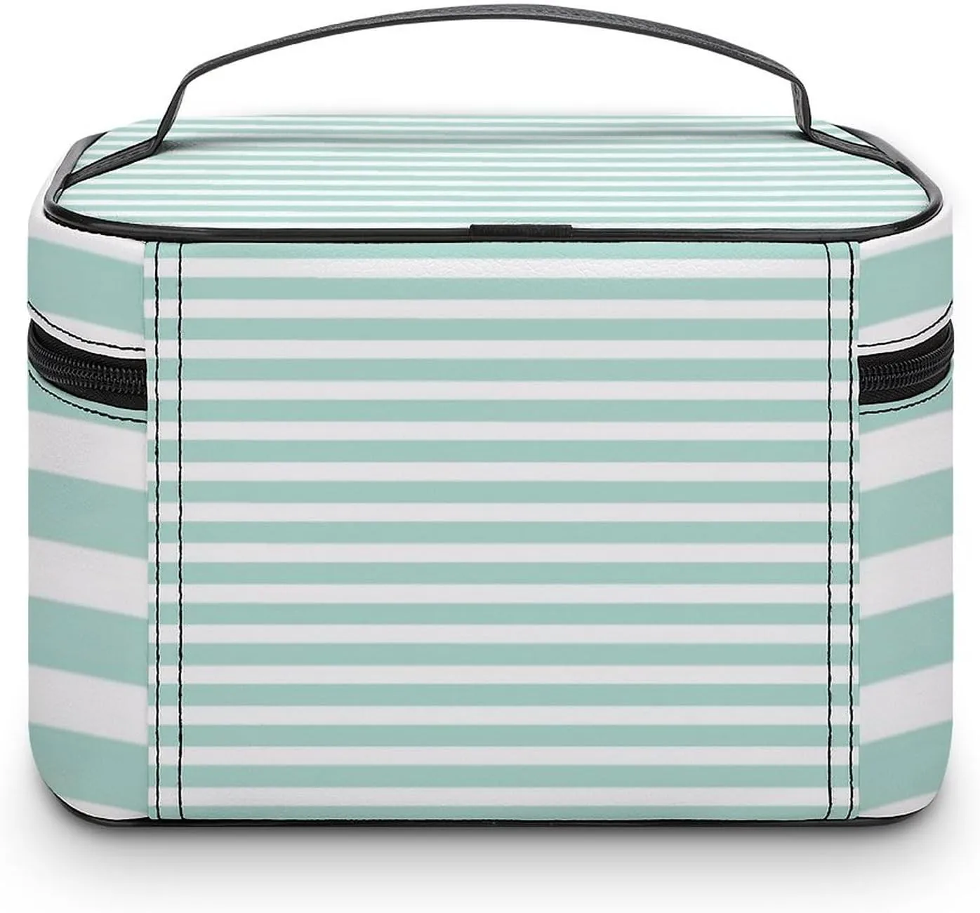 Mint and Coral Nautical Stripes and Cute Anchor Cosmetic Bag, Travel Portable Makeup Bag for Purse Pouch Beauty Zipper Organizer Toiletry Bag for Women