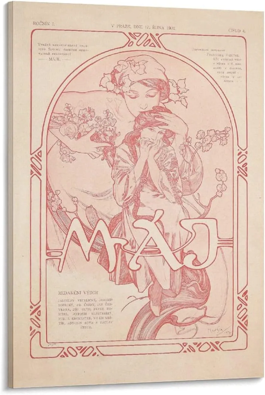 Máje-ByAlphonse Mucha Room Aesthetic Poster Print Art Wall Painting Canvas Posters Gifts Modern Bedroom Decor 20x30inch(50x75cm)