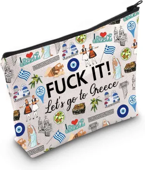 MNIGIU Greece Cosmetic Makeup Bag Greece Travel Gift Greece Travel Pouch Girls Trip to Greece Gift for Her (Go to Greece), Medium