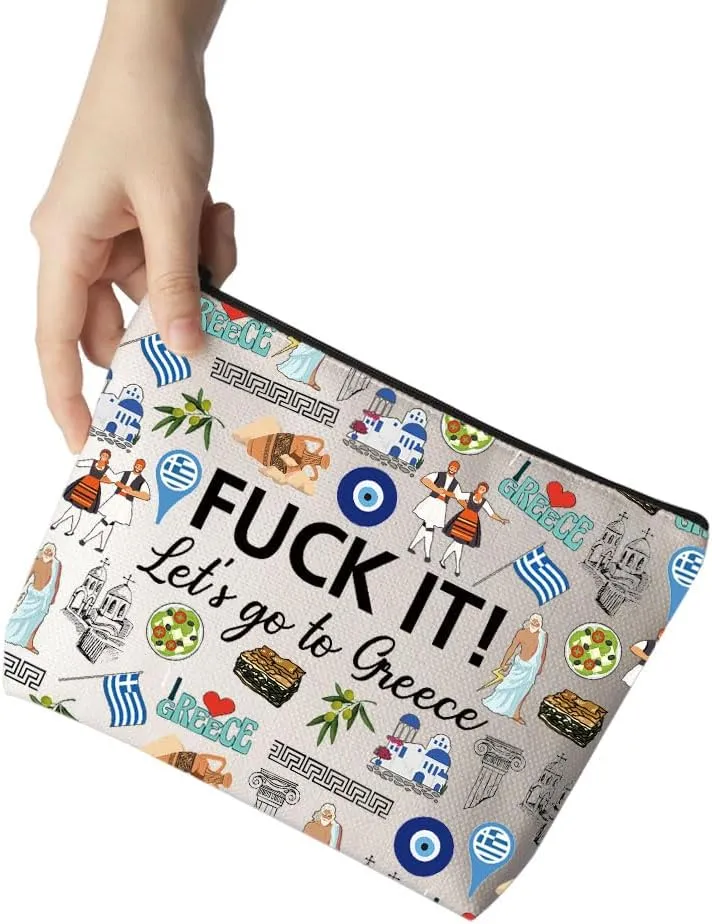 MNIGIU Greece Cosmetic Makeup Bag Greece Travel Gift Greece Travel Pouch Girls Trip to Greece Gift for Her (Go to Greece), Medium
