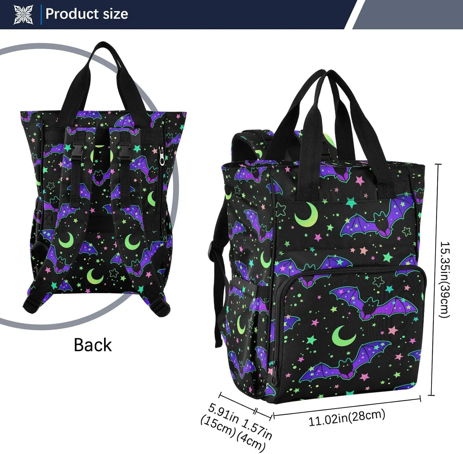 MNSRUU Diaper Bag Magic Galaxy Bat Diaper Bag Backpack Multifunction Travel Diaper Bag Tote Large Capacity Diaper Changing Backpacks for Moms Dads