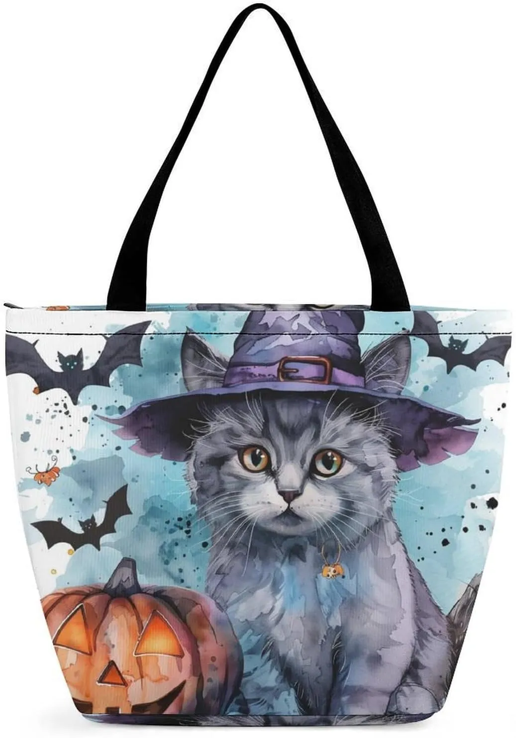 MoBlinko Halloween Cat Tote Bag for Women Reusable Shopping Bag Handbags Shoulder Bags with Zipper