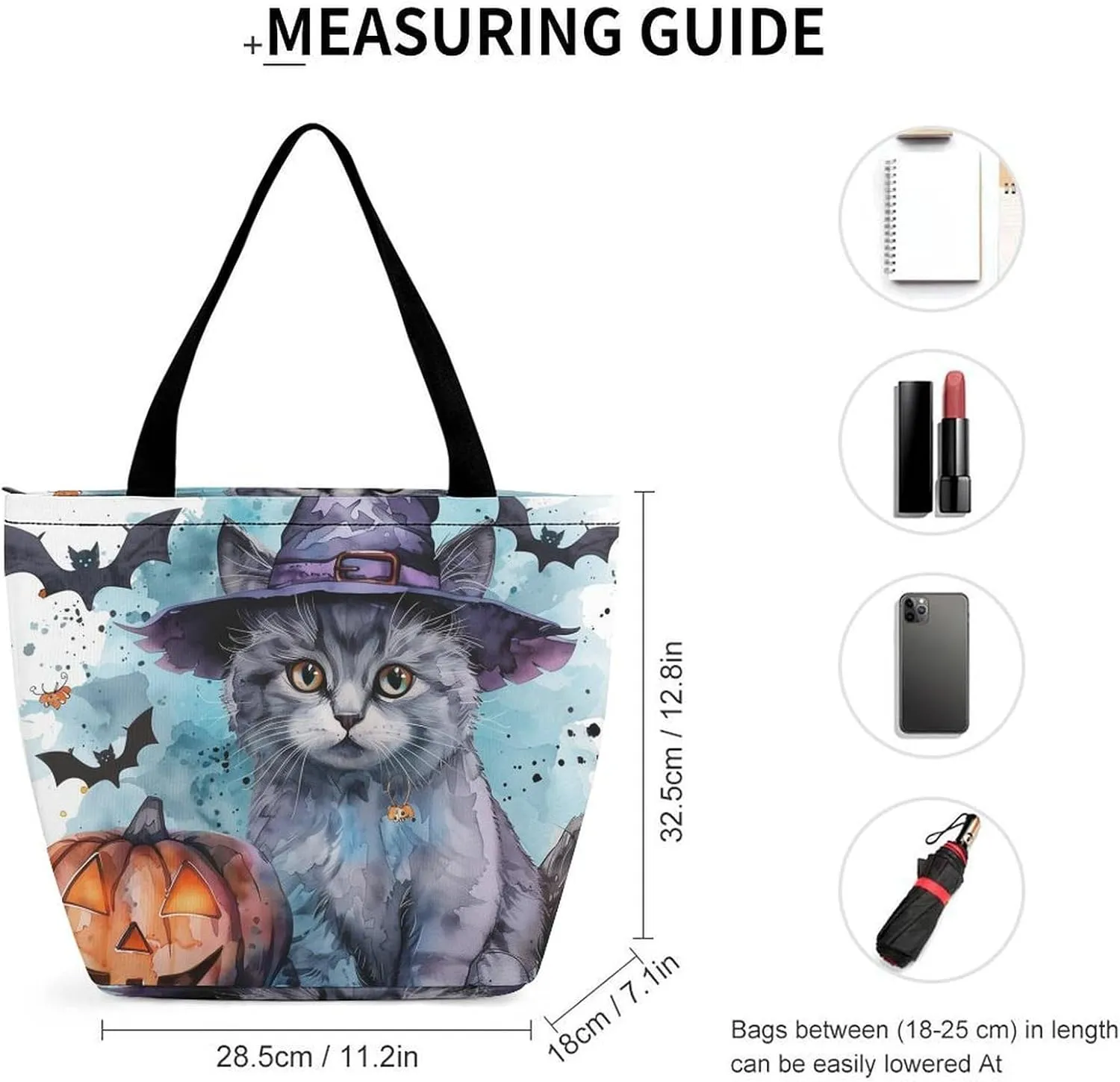 MoBlinko Halloween Cat Tote Bag for Women Reusable Shopping Bag Handbags Shoulder Bags with Zipper