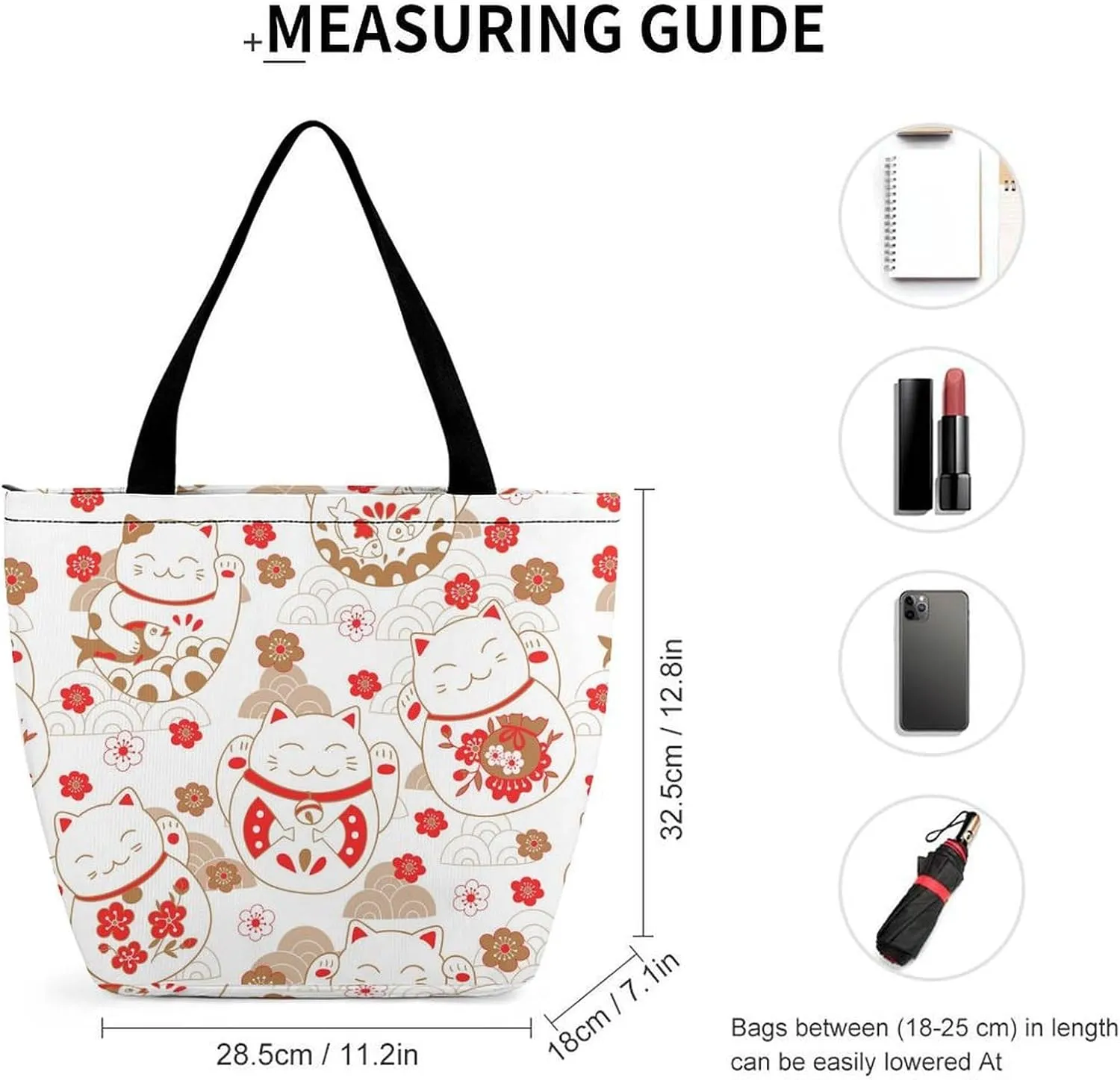 MoBlinko Japanese Fortune Cats Womens Tote Bags Reusable Yoga Shoulder Bag Handbag with Zipper for Grocery Shopping Gifts