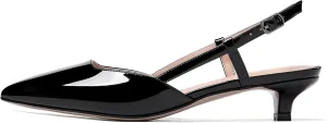 MODENCOCO Women's Patent Leather Ankle Strap Slingback Pointed Toe Kitten Low Heel Pumps Business Office Work Dress Shoes 1.5 Inch