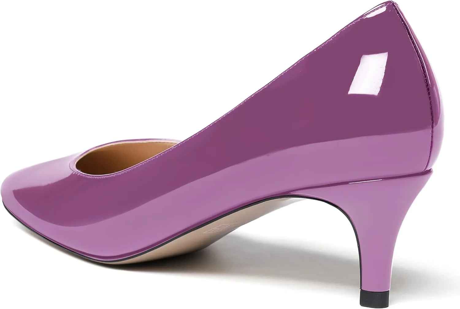 MODENCOCO Women's Round Toe Slip On Patent Leather Kitten Low Heel Pumps Shoes for Business Office Work 2 Inch