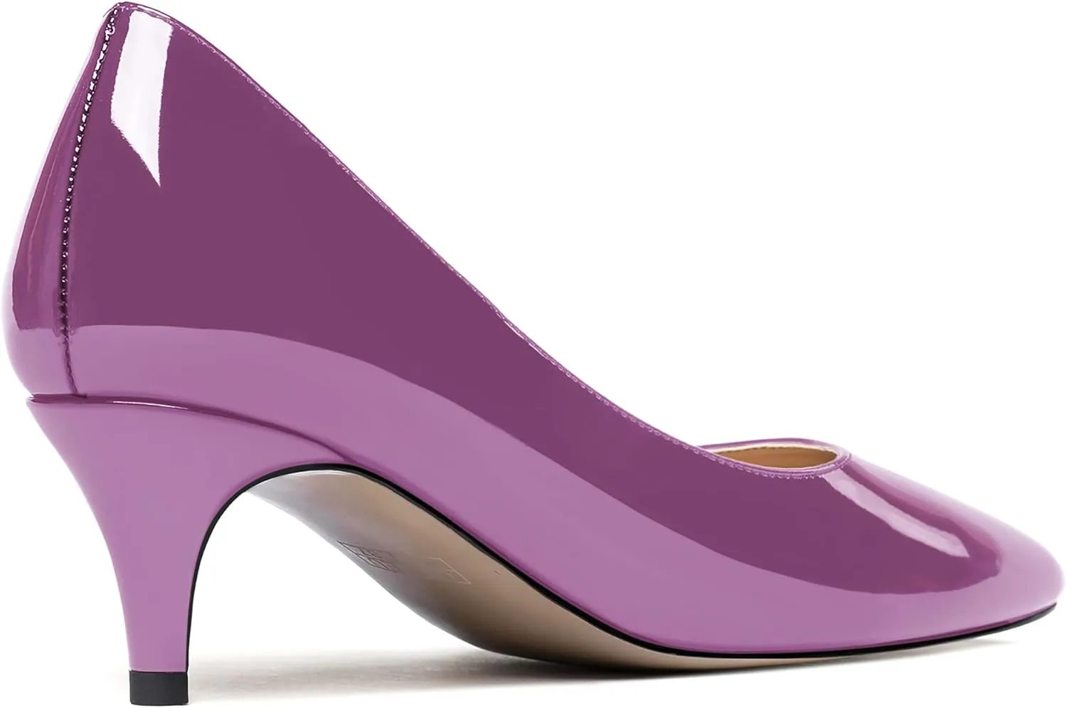 MODENCOCO Women's Round Toe Slip On Patent Leather Kitten Low Heel Pumps Shoes for Business Office Work 2 Inch
