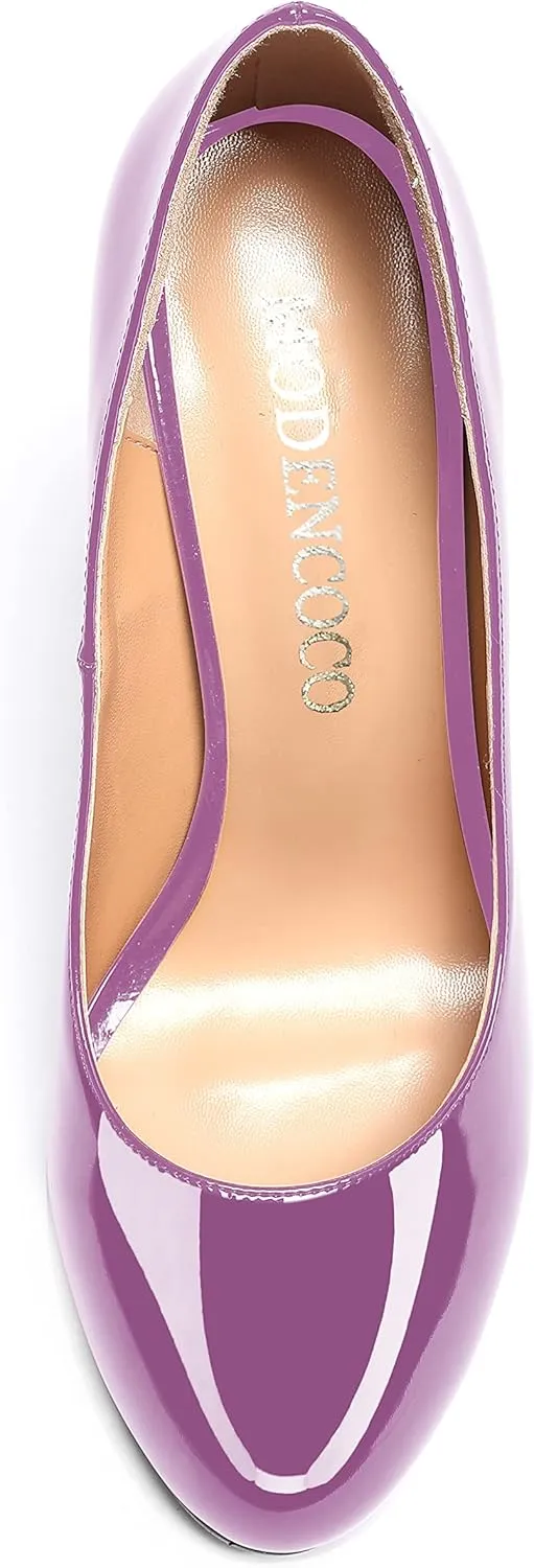 MODENCOCO Women's Round Toe Slip On Patent Leather Kitten Low Heel Pumps Shoes for Business Office Work 2 Inch