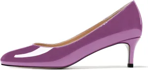 MODENCOCO Women's Round Toe Slip On Patent Leather Kitten Low Heel Pumps Shoes for Business Office Work 2 Inch